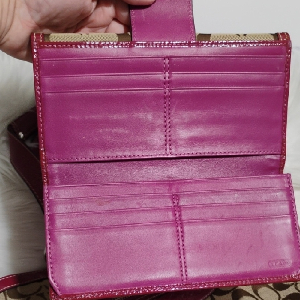 SALE! Auth Coach Tan/Mauve Signature Shoulder Bag & Wallet Vintage Bundle - Picture 12 of 16